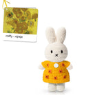 Crocheted Miffy bunny wearing a yellow sunflower dress.