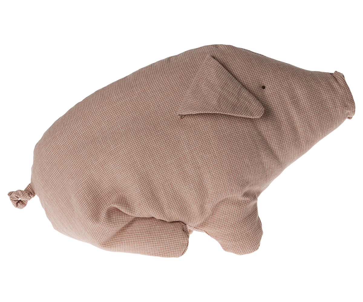 Beige and white houndstooth pig plush toy.