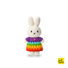 Crocheted Miffy bunny in rainbow dress.