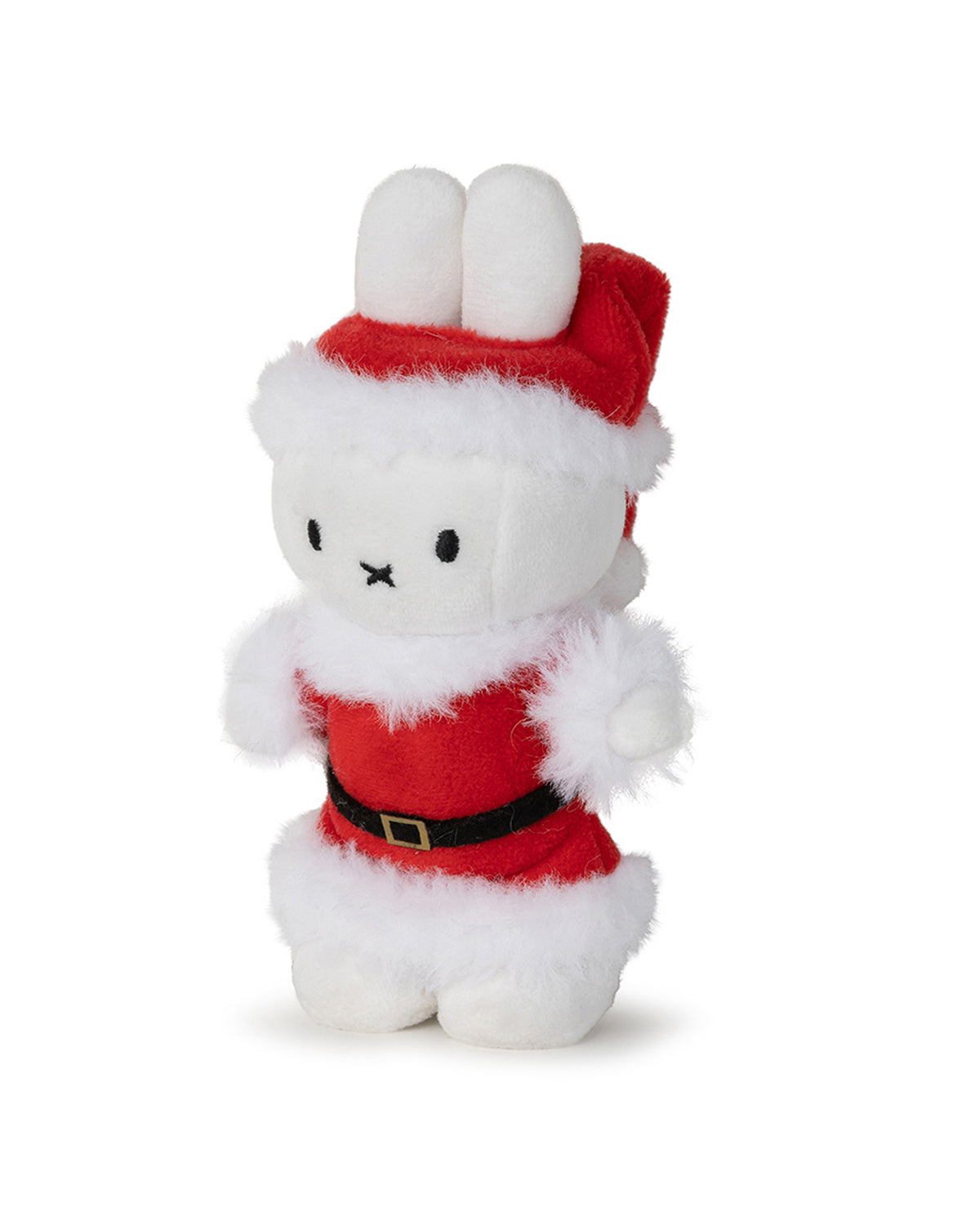 Plush Miffy rabbit toy wearing a Santa suit.