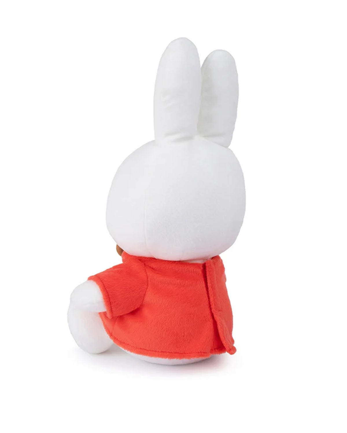 White Miffy plush toy wearing an orange jacket.
