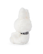 White plush rabbit with striped scarf.