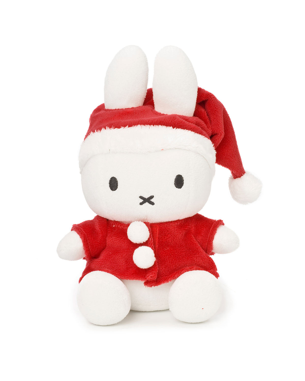 White Miffy plush toy wearing a red Christmas outfit.