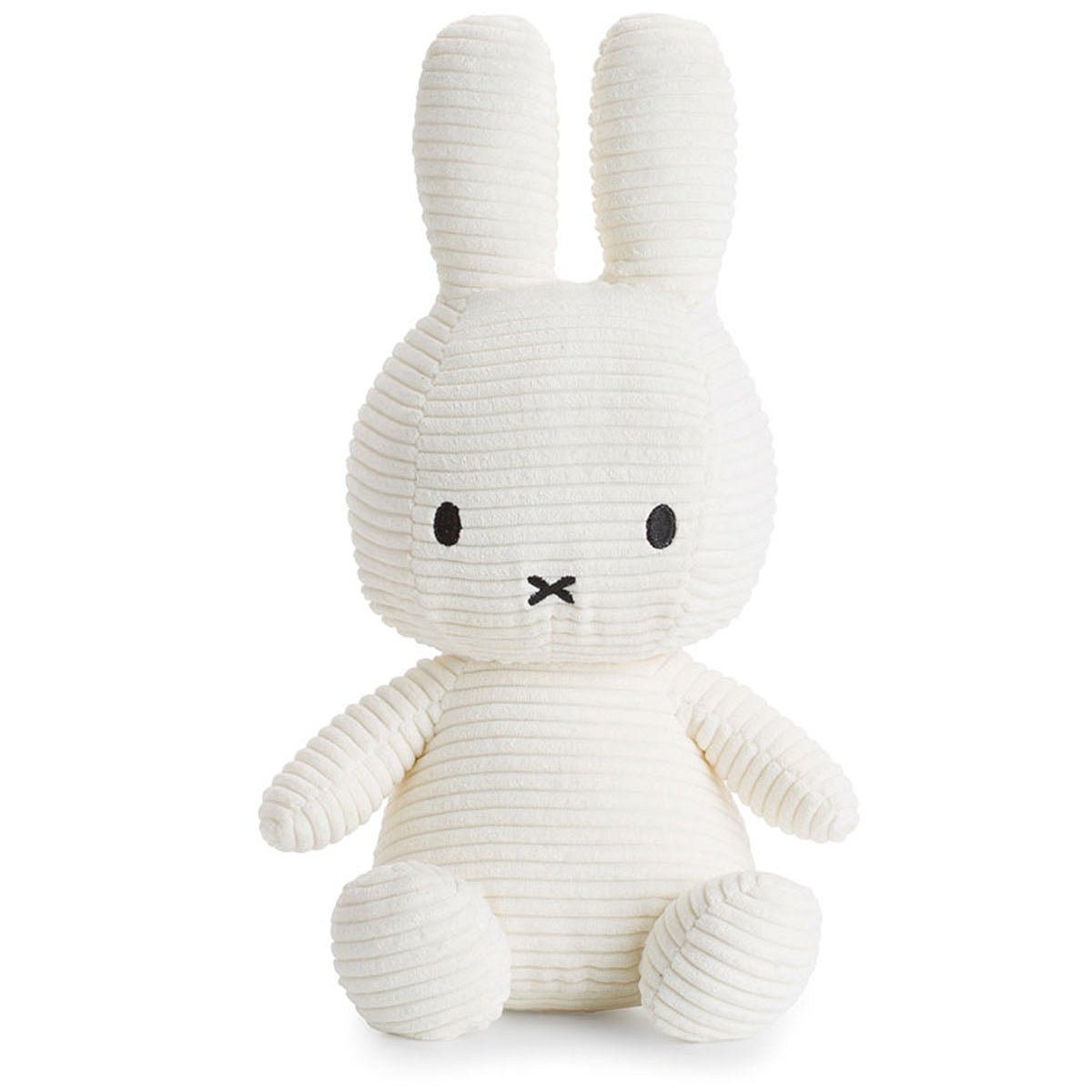 Corduroy stuffed Miffy bunny, cream-colored, seated.