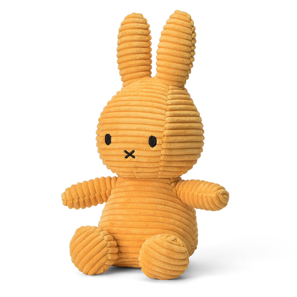 Orange corduroy Miffy plush doll sitting up.