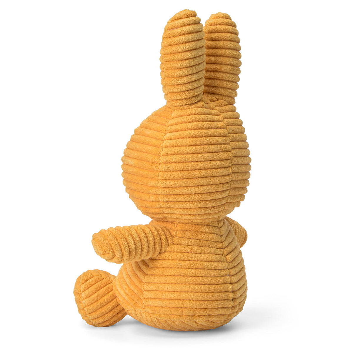 Corduroy orange bunny plush toy sitting.