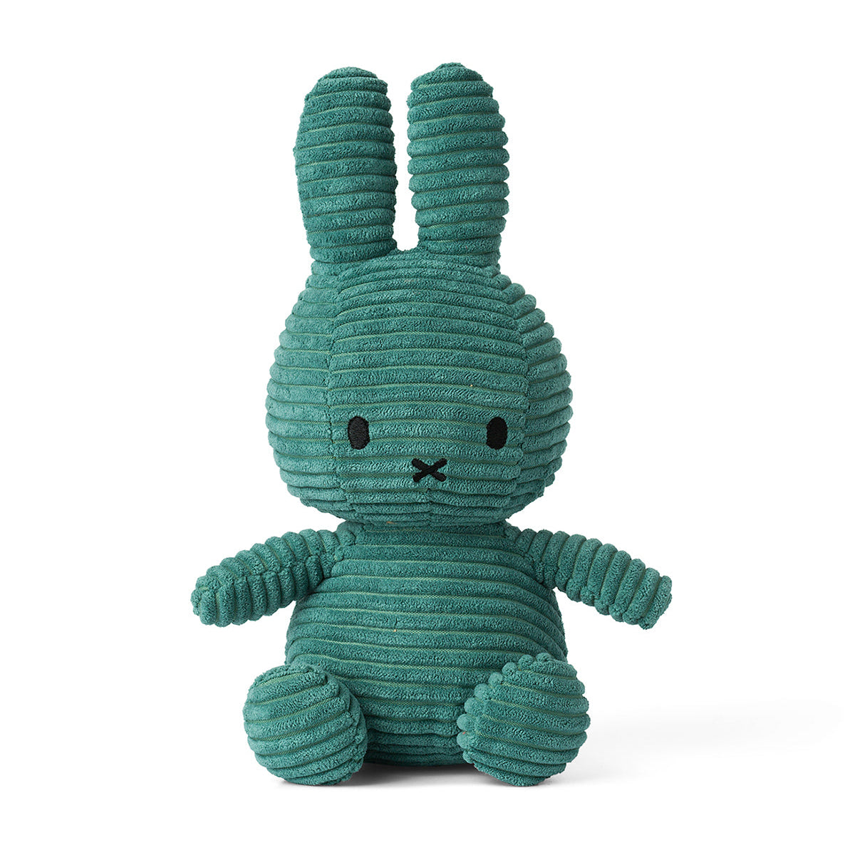 Teal plush bunny toy on a white background