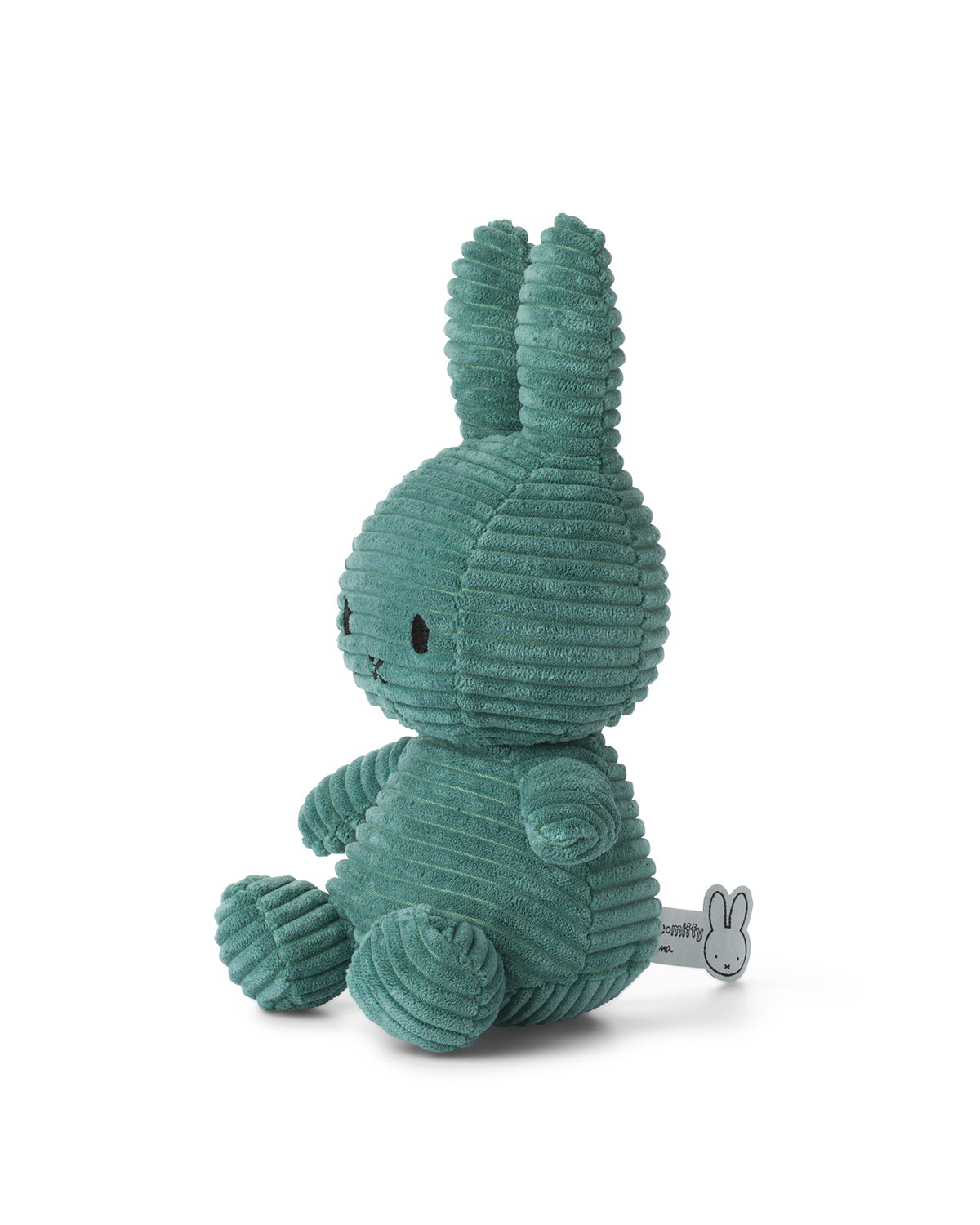 Teal plush bunny toy on a white background