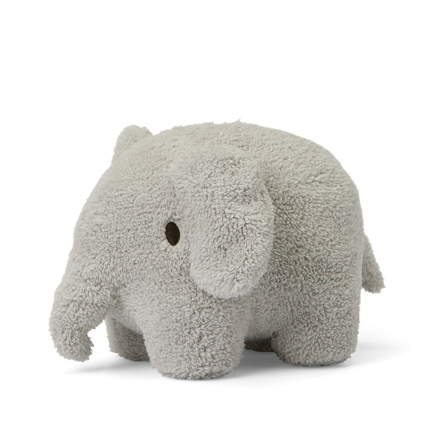 Gray, plush elephant toy.