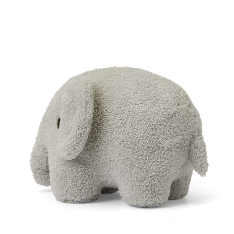Gray, stuffed elephant toy.