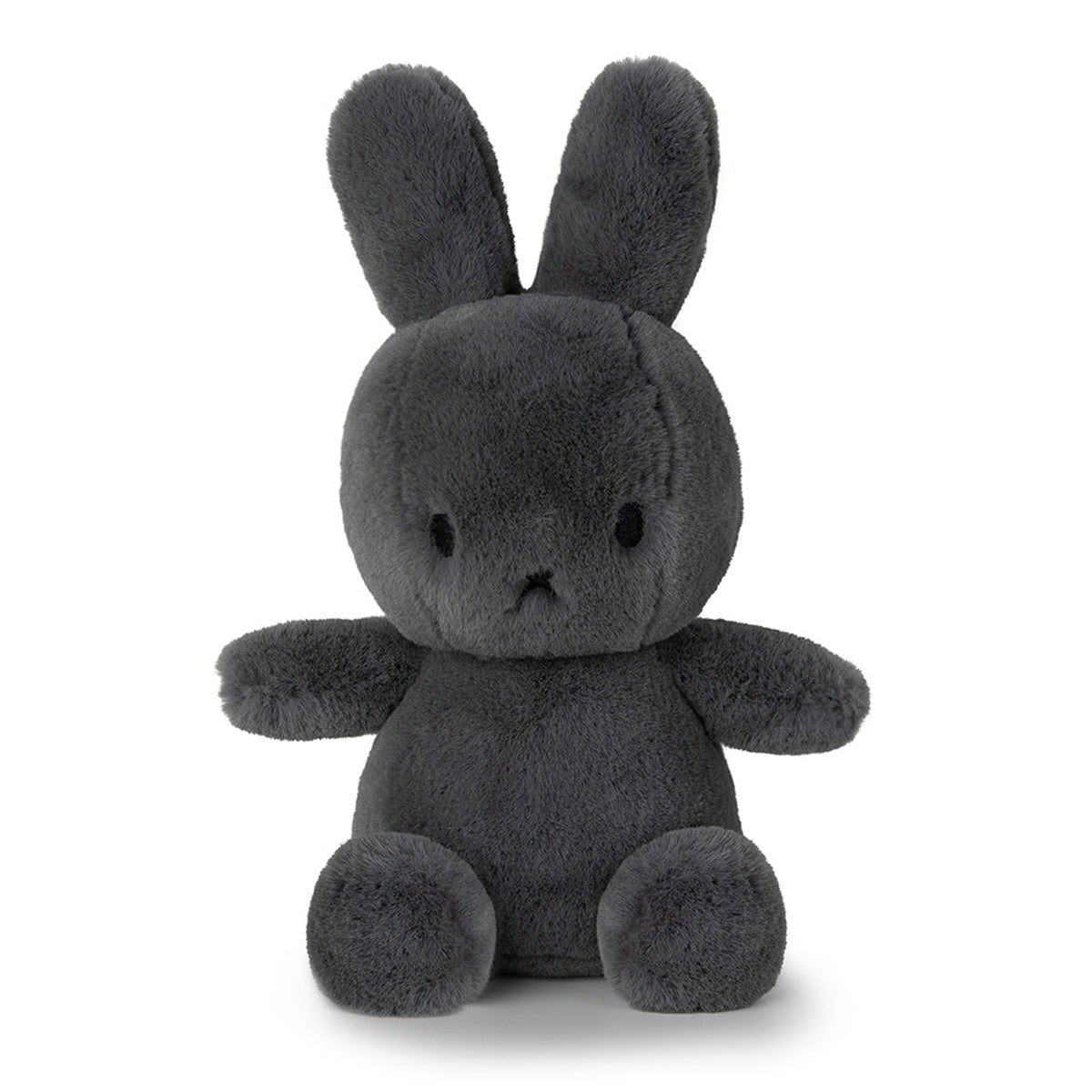 Gray stuffed bunny sitting upright.