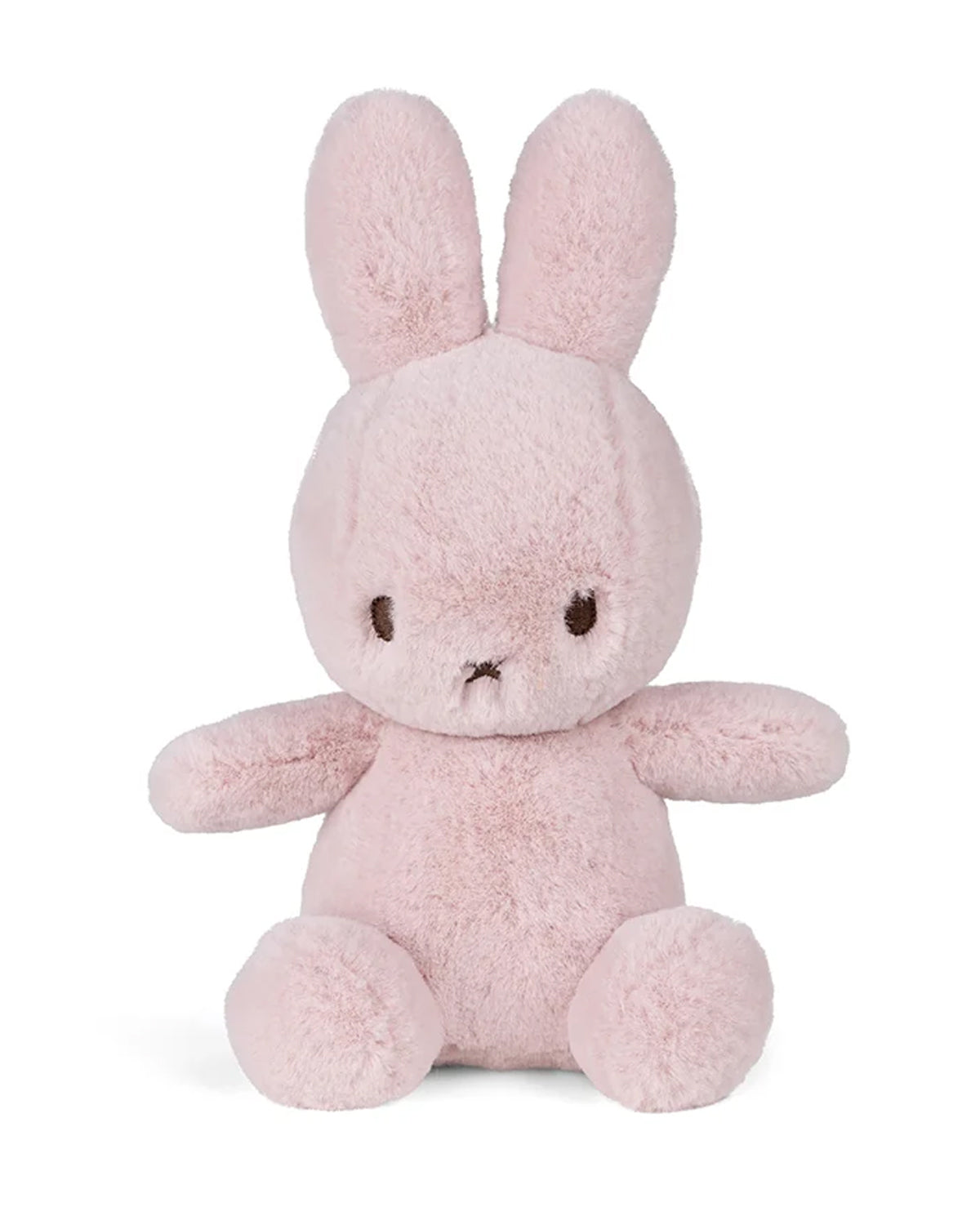 Pink plush bunny toy on a white background