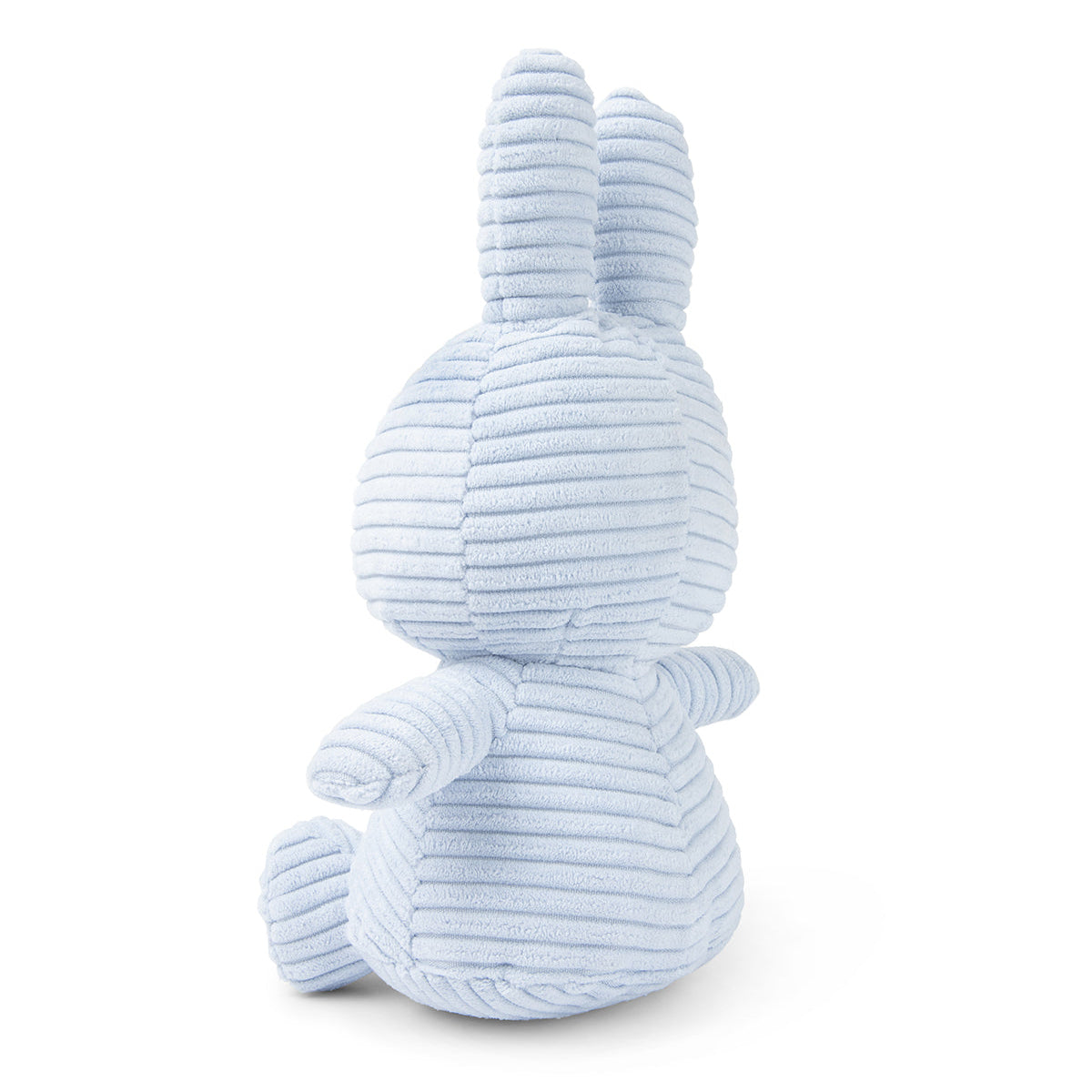 Light blue corduroy bunny toy.