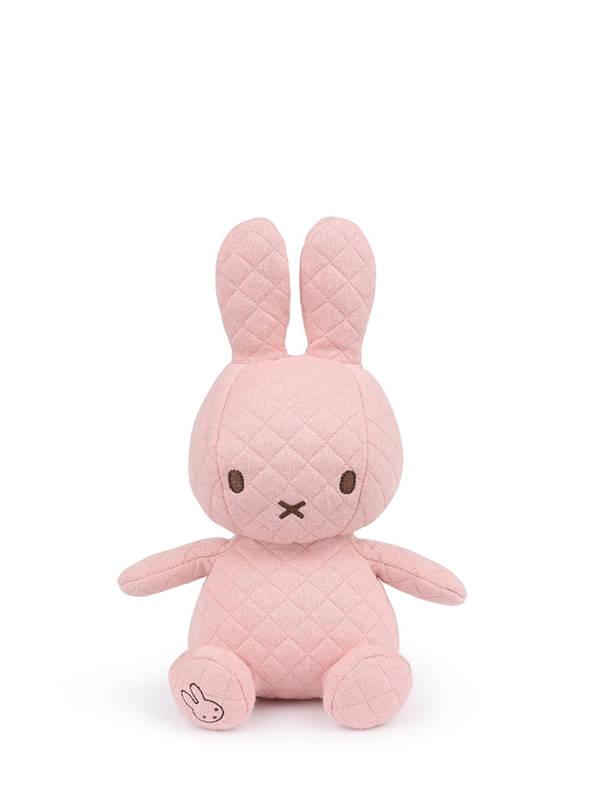 Pink quilted Miffy plush toy sitting.