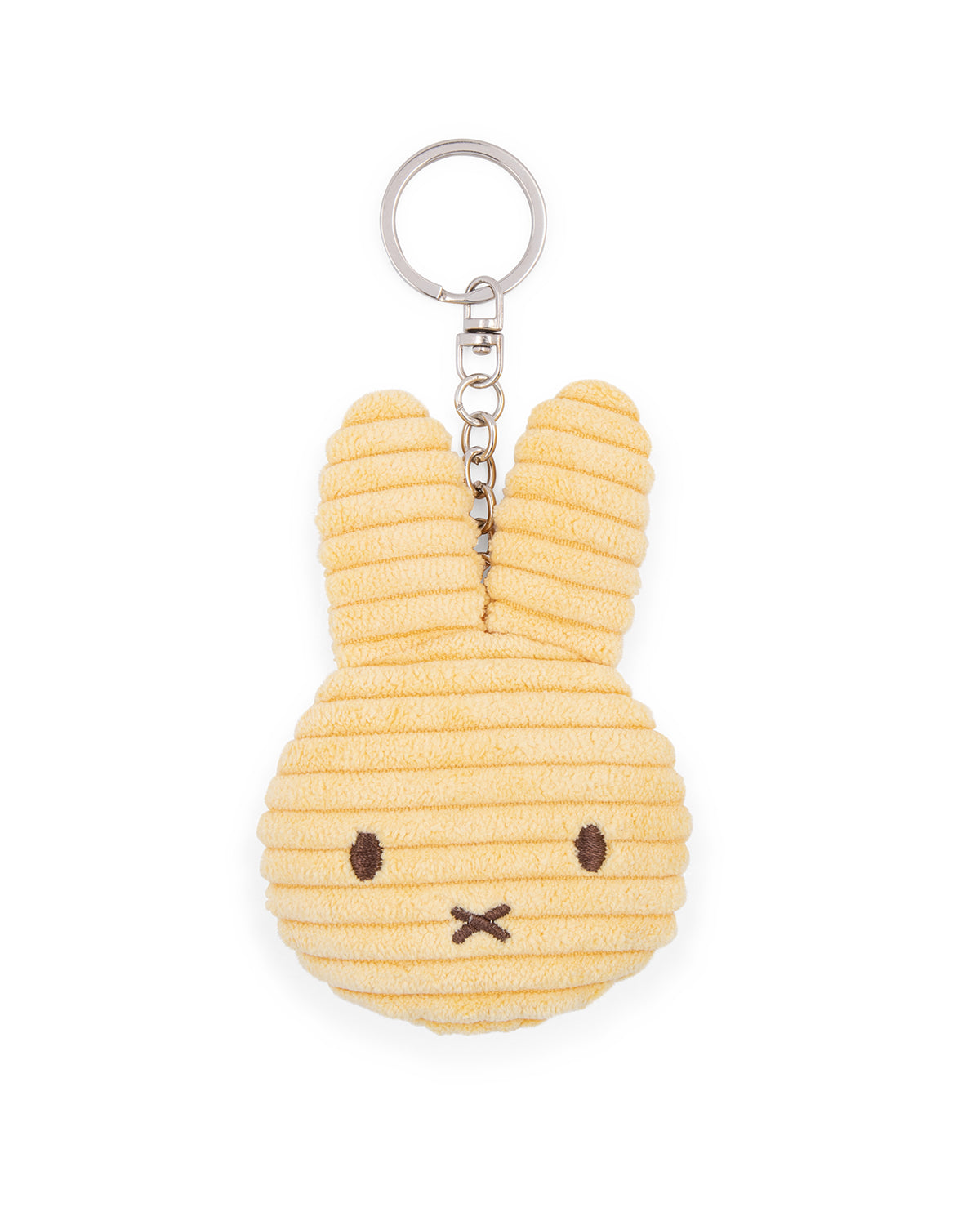 Yellow bunny-shaped keychain on a white background