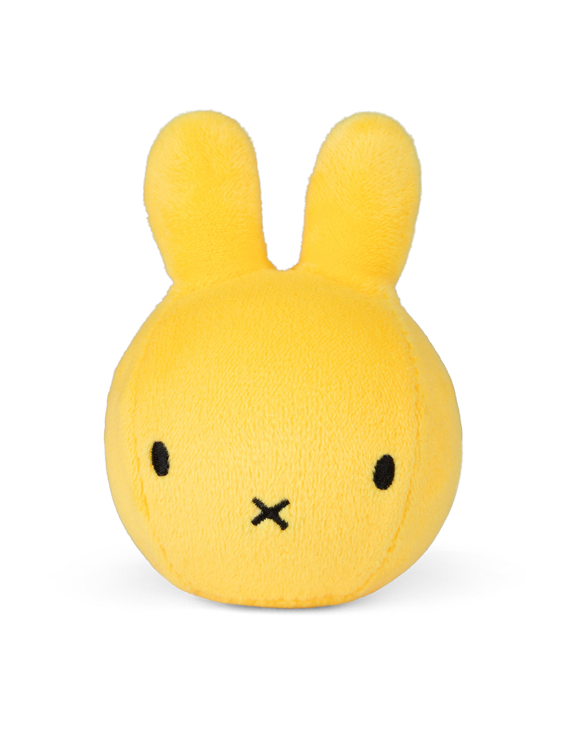 Yellow Miffy plush toy with black eyes and mouth.