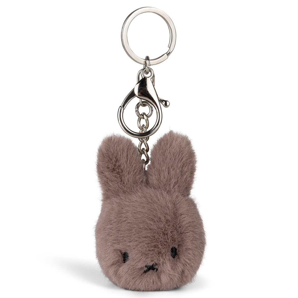Gray furry bunny keychain.