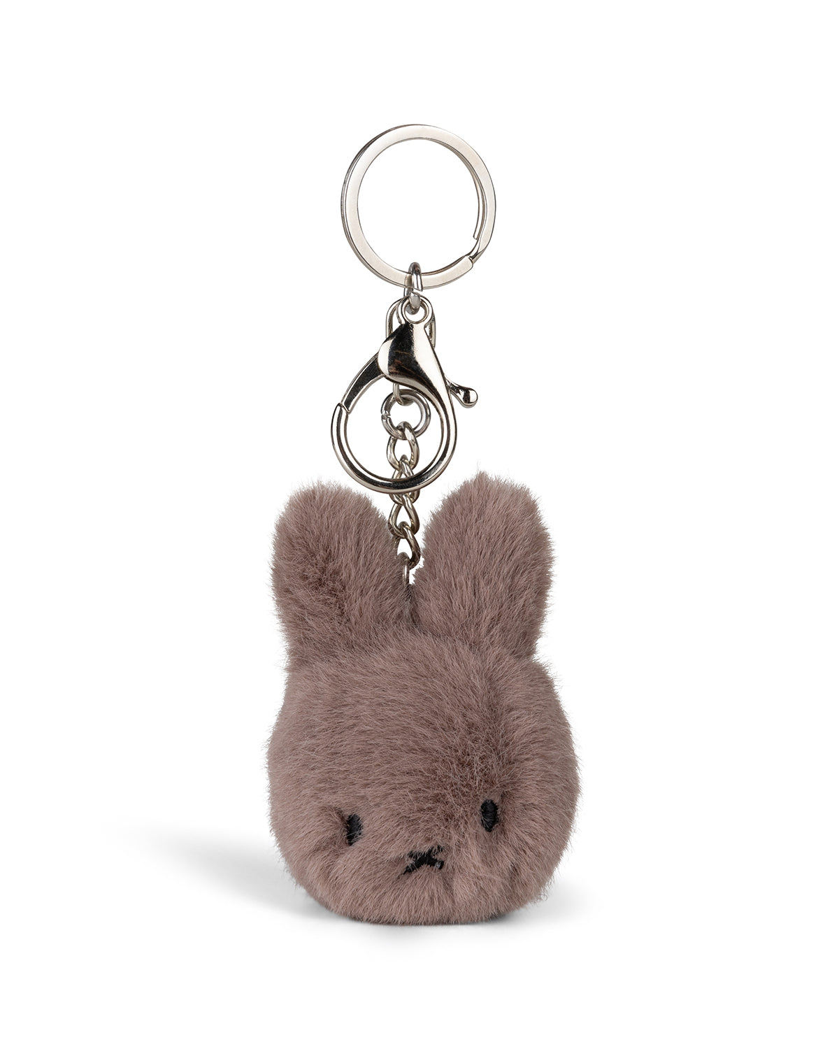 Gray furry bunny keychain.