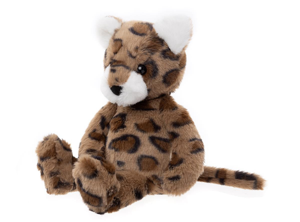 Plush toy with cheetah pattern on a white background