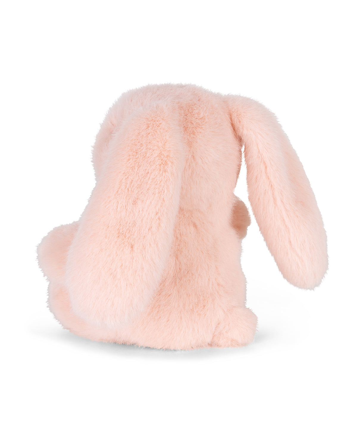 Pink plush bunny toy on a white background