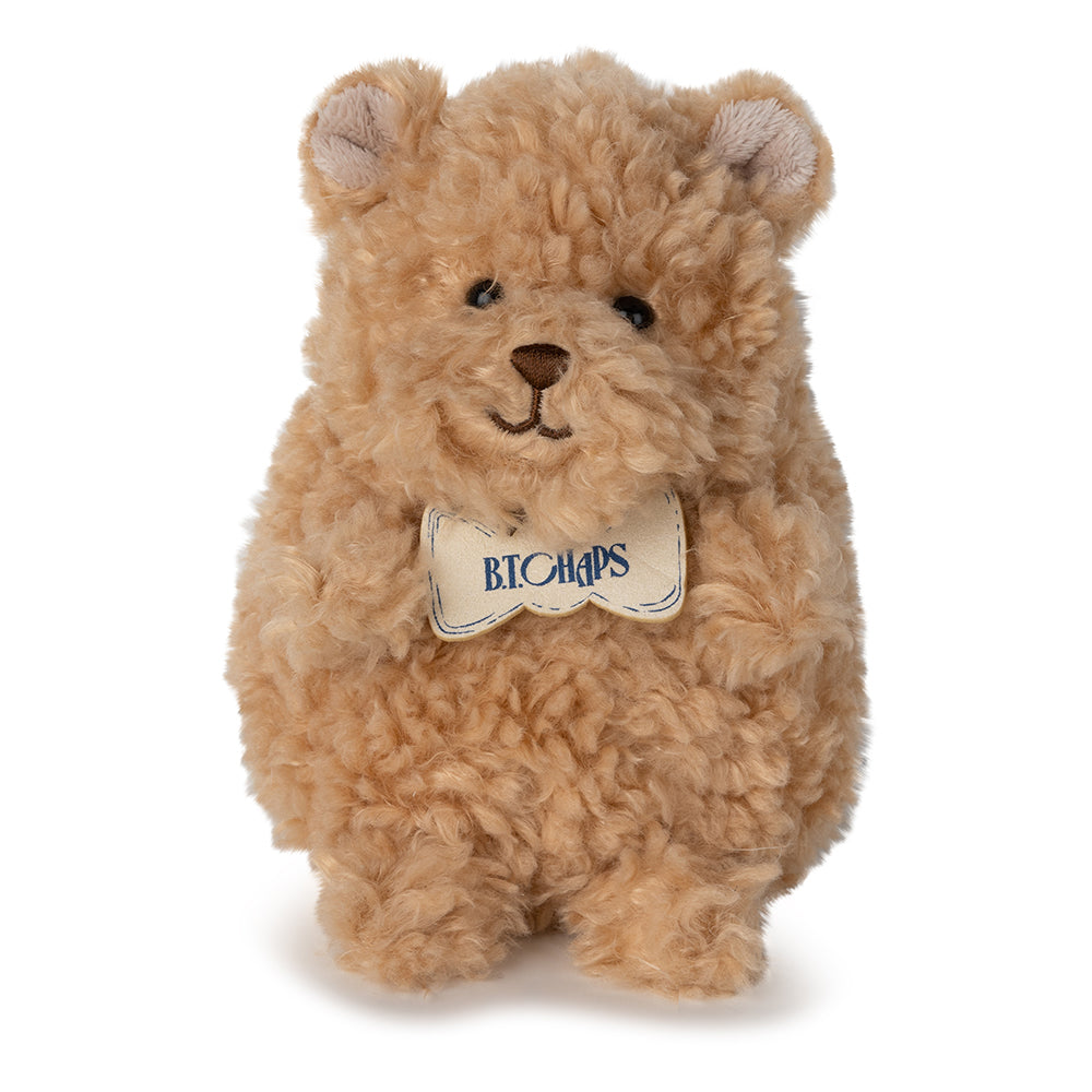 Brown teddy bear with BT.CHAPS label.