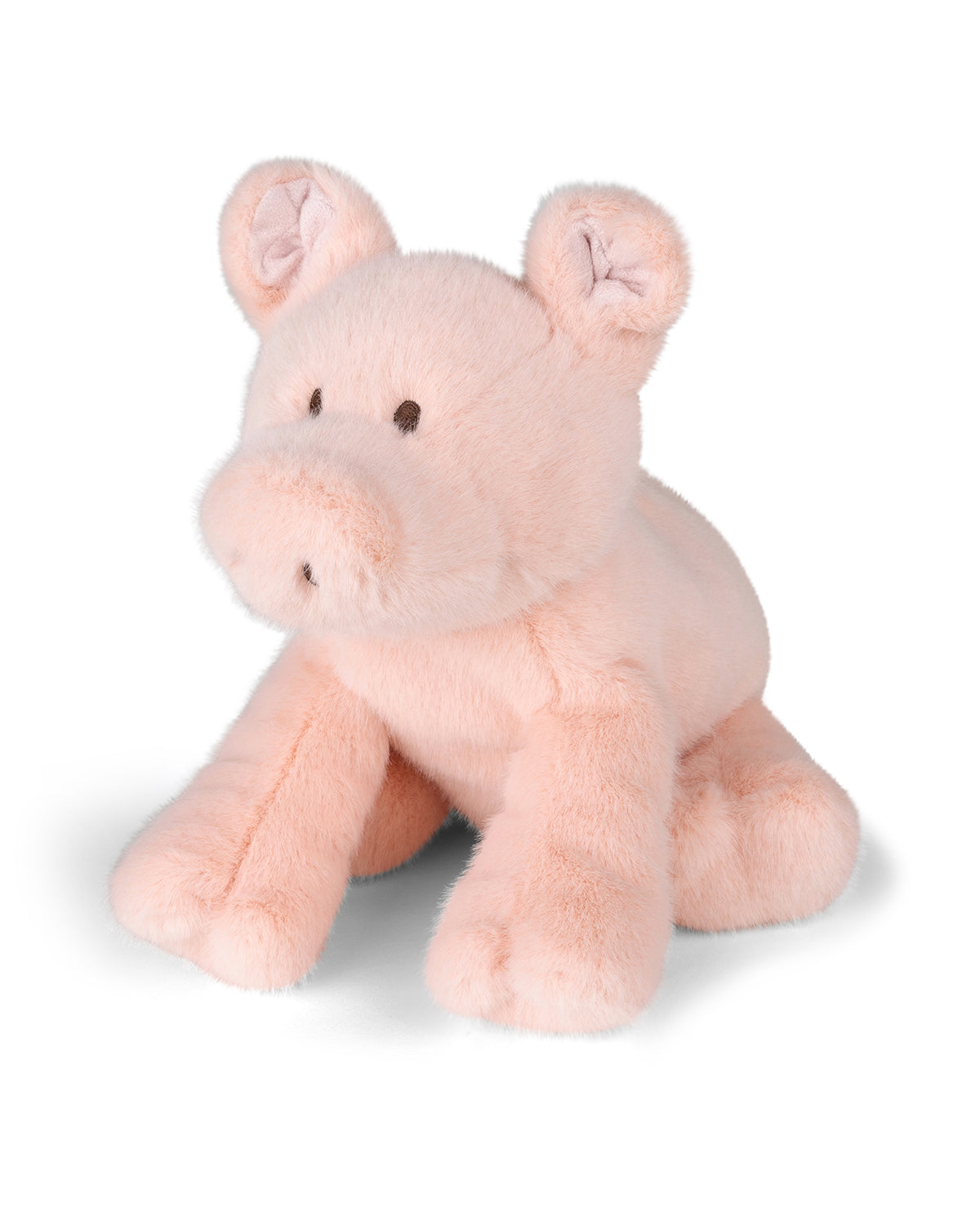 Pink plush toy hippo on a white background