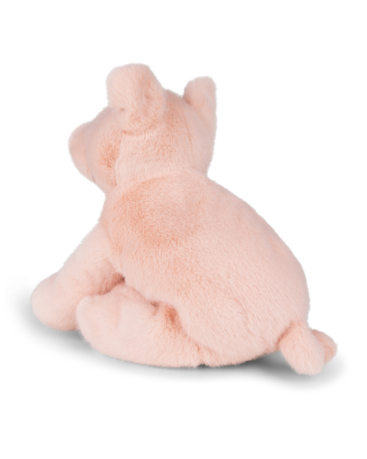 Plush toy dog in pink on a white background