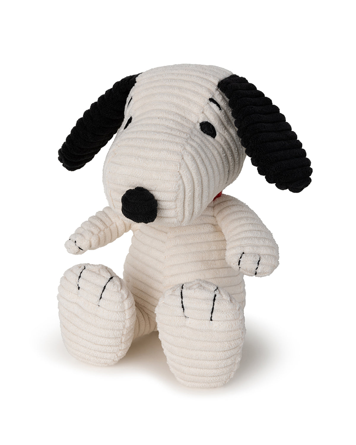 Corduroy Snoopy plush toy sitting.