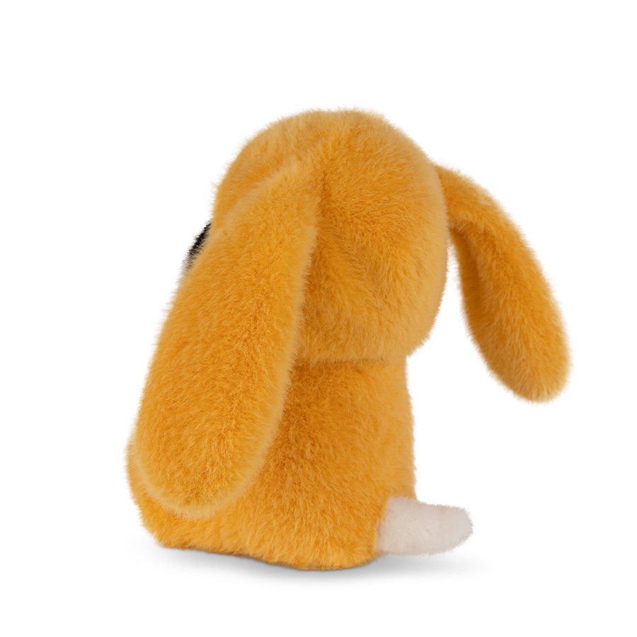 Plush toy dog with long ears on a white background