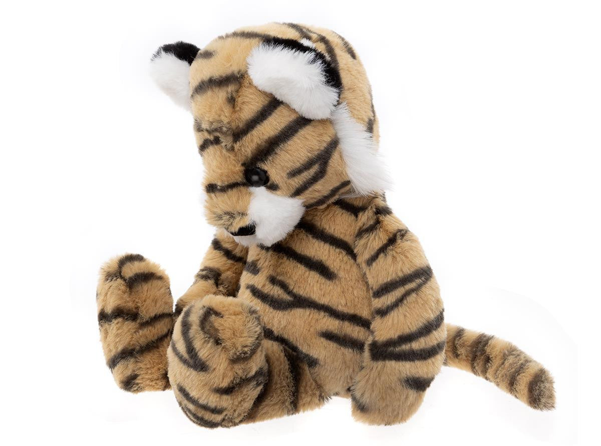 Plush tiger toy on a white background