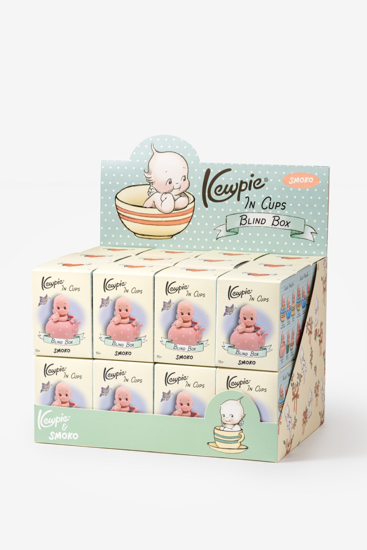 Keypie blind box packaging with multiple boxes stacked on a white background