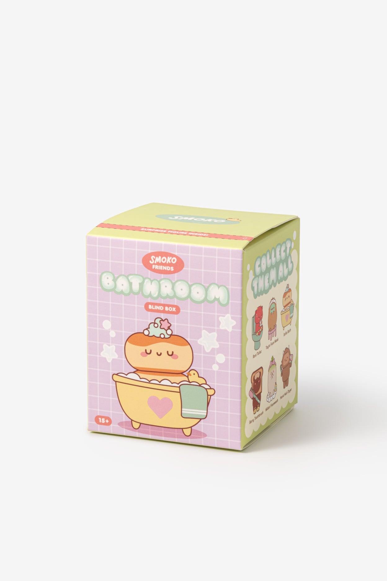 Cartoon character packaging with 'Bathroom' text on a white background