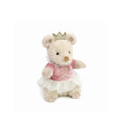 Stuffed mouse wearing pink dress and crown.