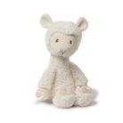Off-white stuffed lamb toy with small Y-shaped embroidered mouth.