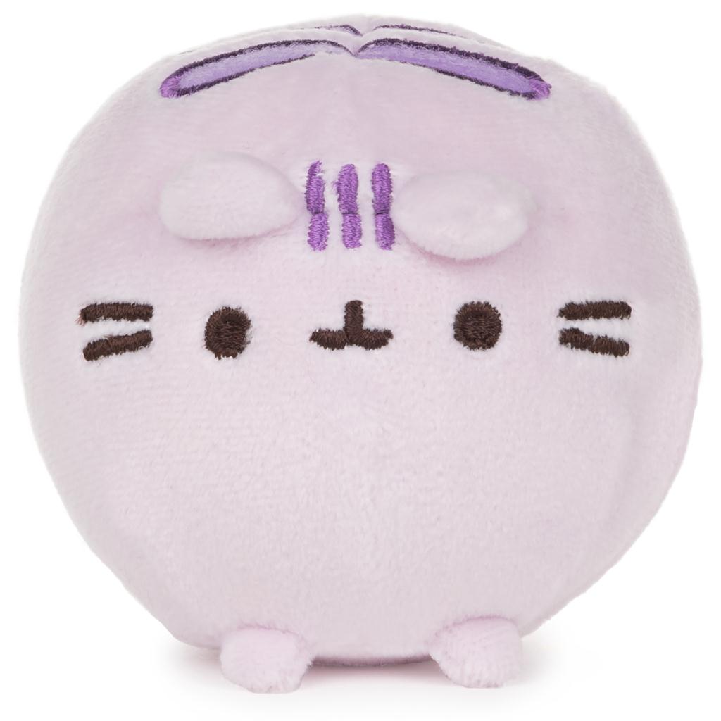 Lavender round plush toy with a simple face design on a white background