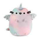 Pastel unicorn-cat plush toy with silver wings.