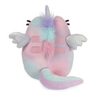 Back view of a pastel-colored plush unicorn with wings.
