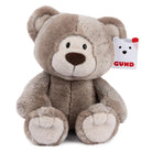 Plush teddy bear with a GUND tag on a white background
