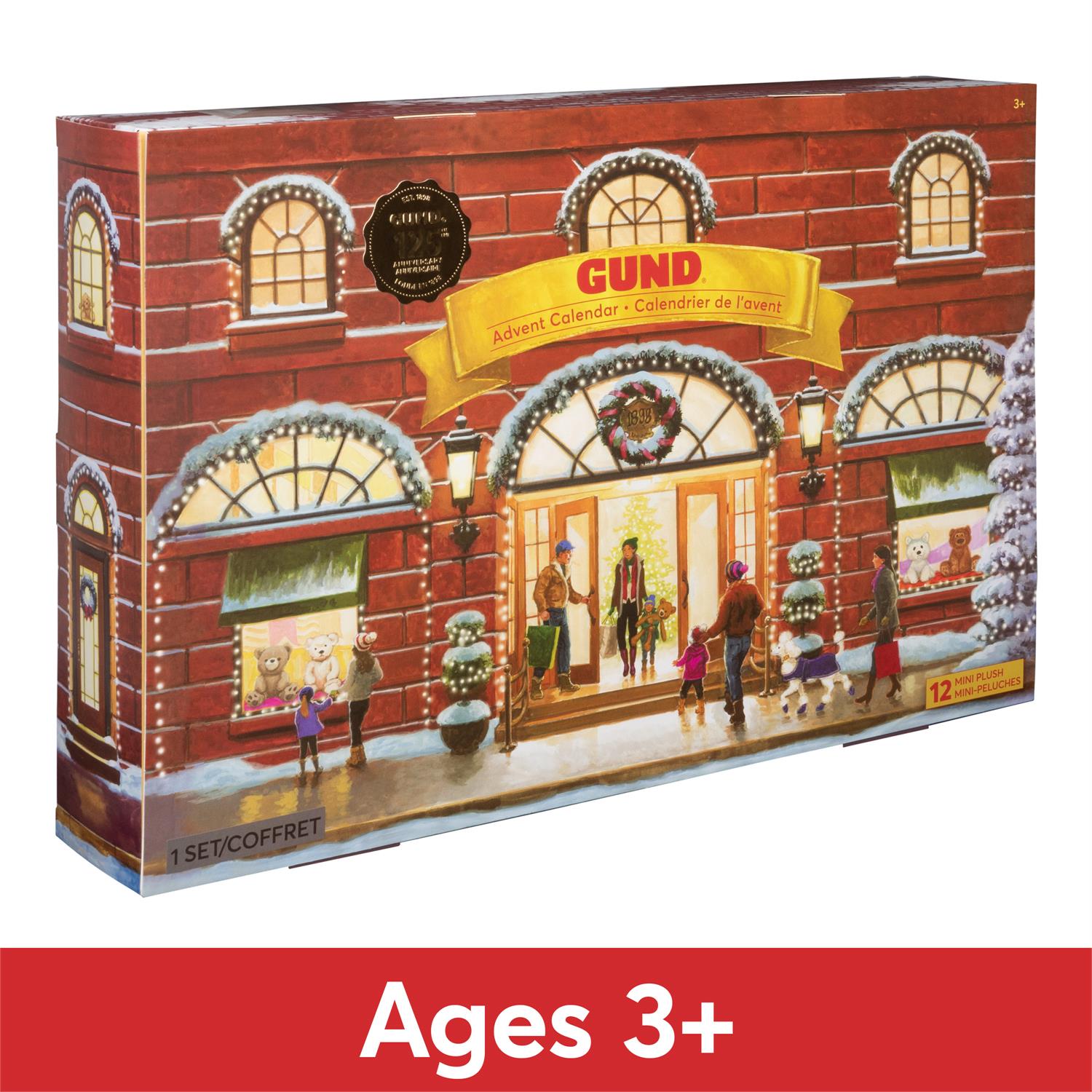 Gund Advent Calendar packaging with a festive store front design on a white background.