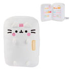 White cat-shaped plush refrigerator toy.