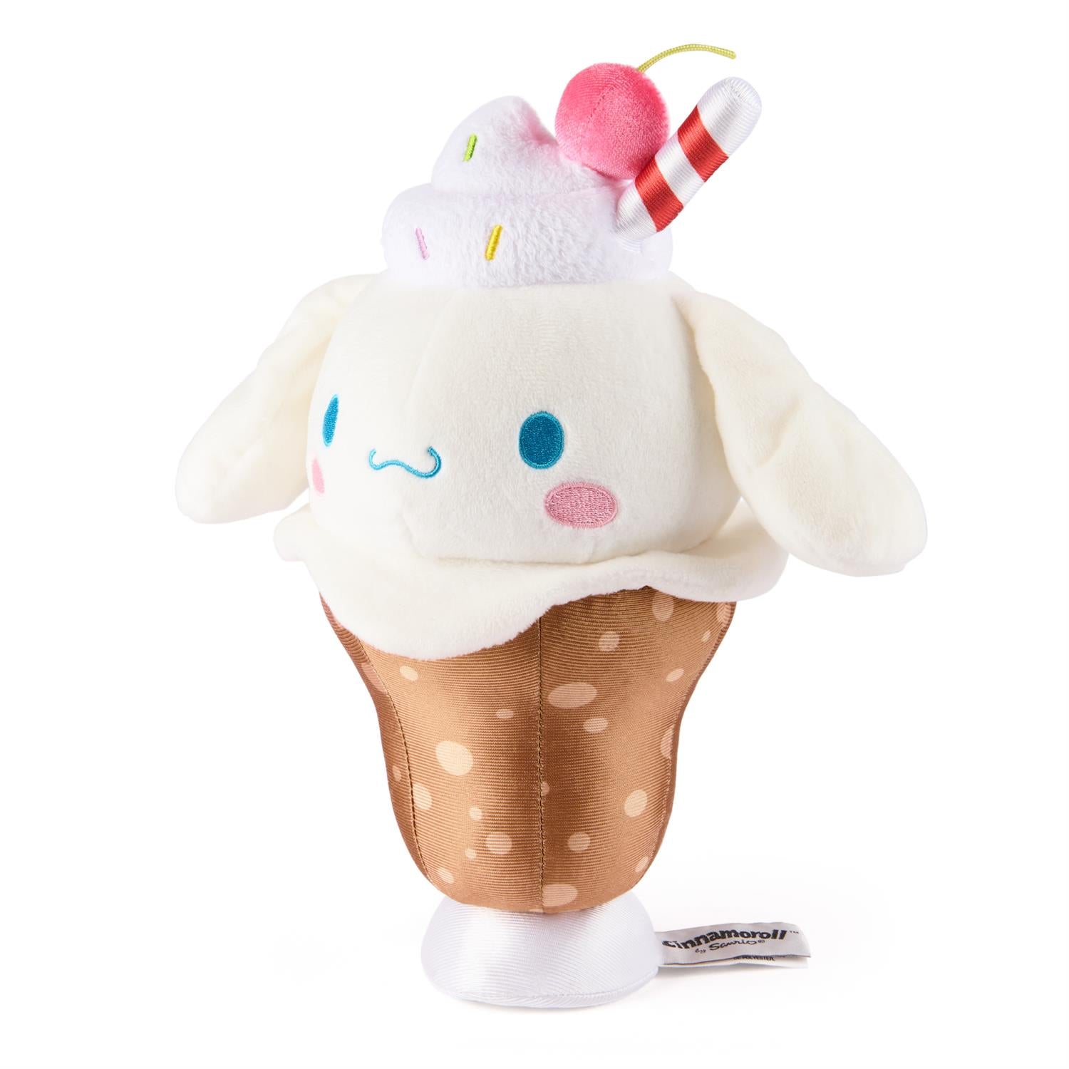 Cinnamoroll plush toy in ice cream sundae cup.