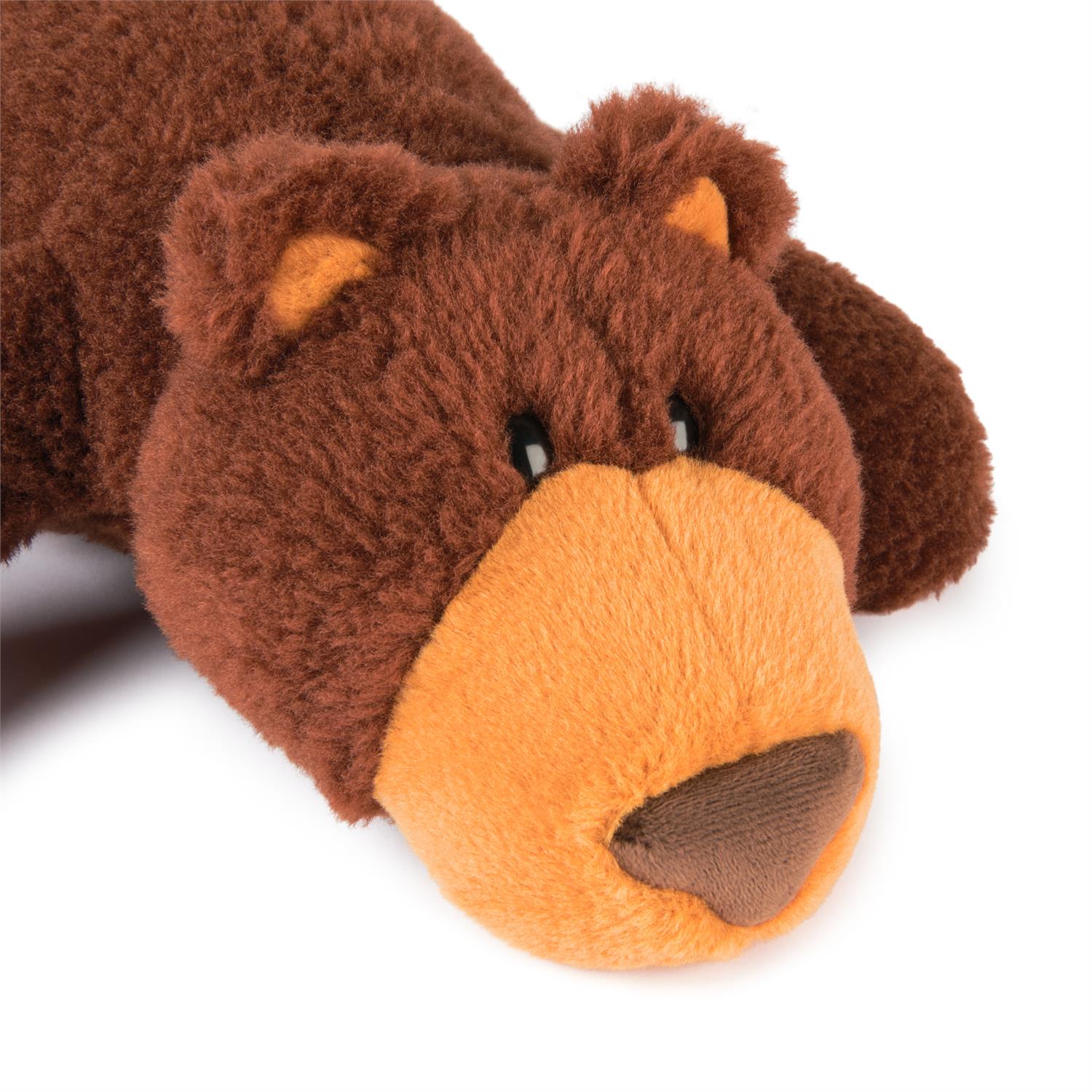 Stuffed brown bear with orange snout and ears.