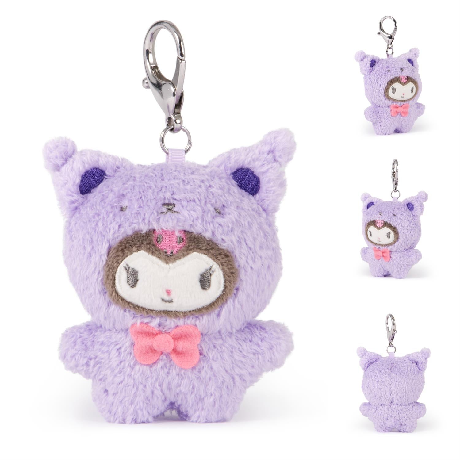 Plush lavender My Melody keychain with a pink bow.