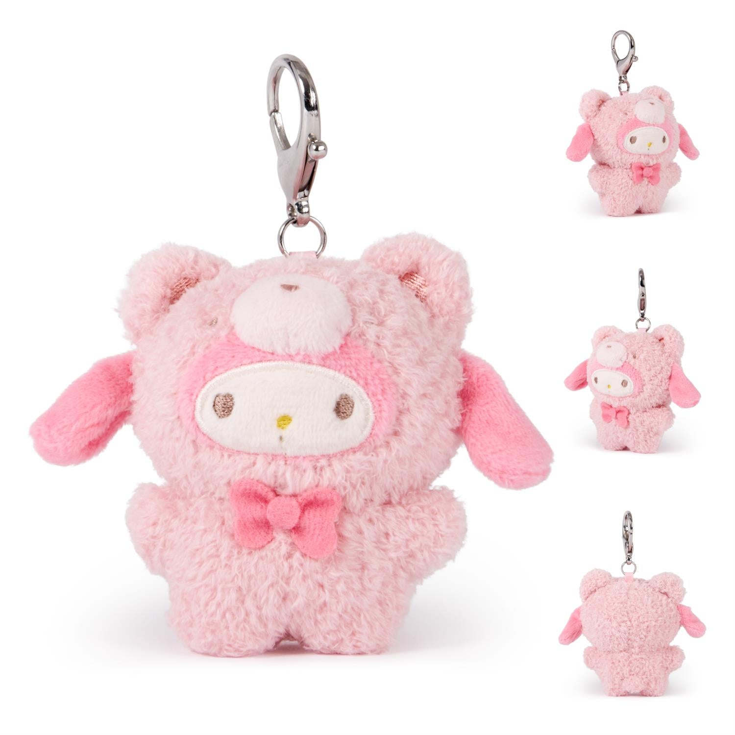 Pink, fuzzy My Melody teddy bear keychain.