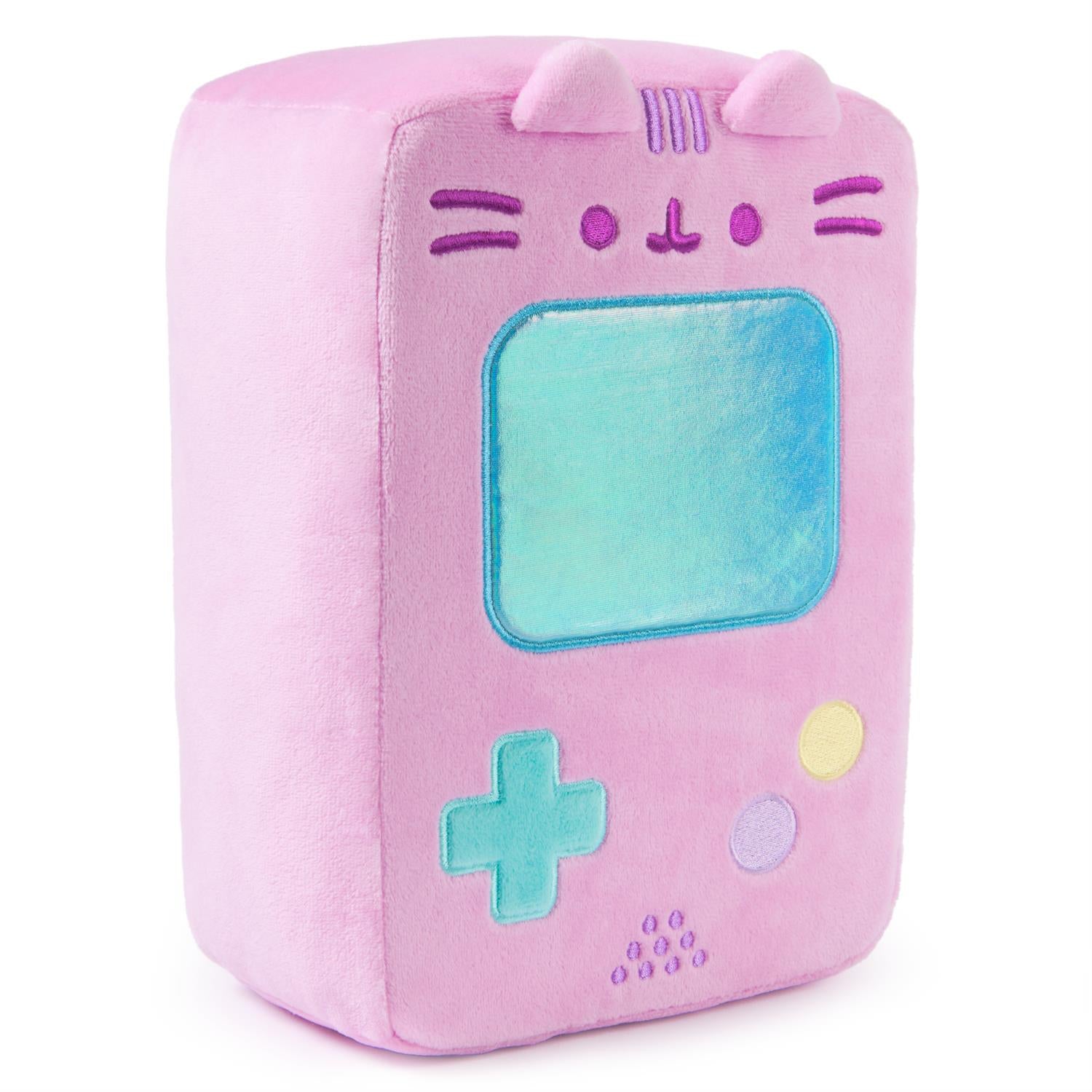 Pink Pusheen cat-shaped game console plush toy.