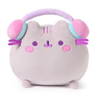 Gray stuffed Pusheen cat with headphones.