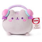 Pusheen plush toy with headphones.