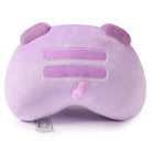 Lavender, plush, cartoon animal pillow with ears and tail.