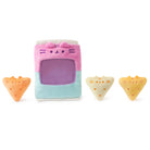 Cat-themed plush toy toaster with three triangular cat-shaped pastries.