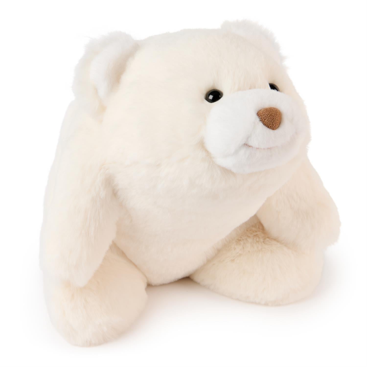 White plush toy with a brown nose on a white background